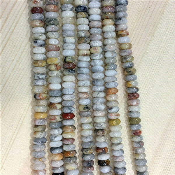 1 Strand/80Pcs 8x5mm Natural Crazy Lace Agate Rondelle Abacus Beads 15.5" HH567