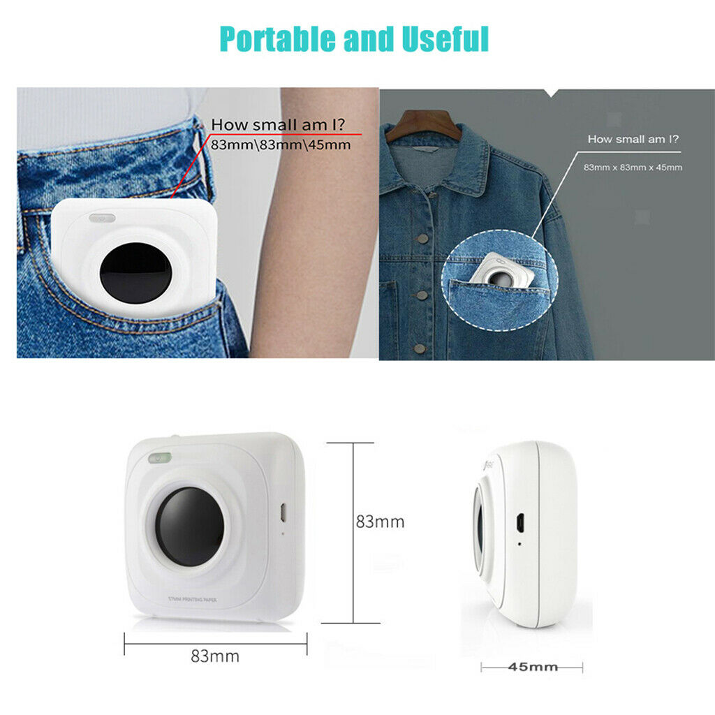 Pocket Thermal Printer Mini Photo Printer W/ 11 Rolls Paper 57*30mm