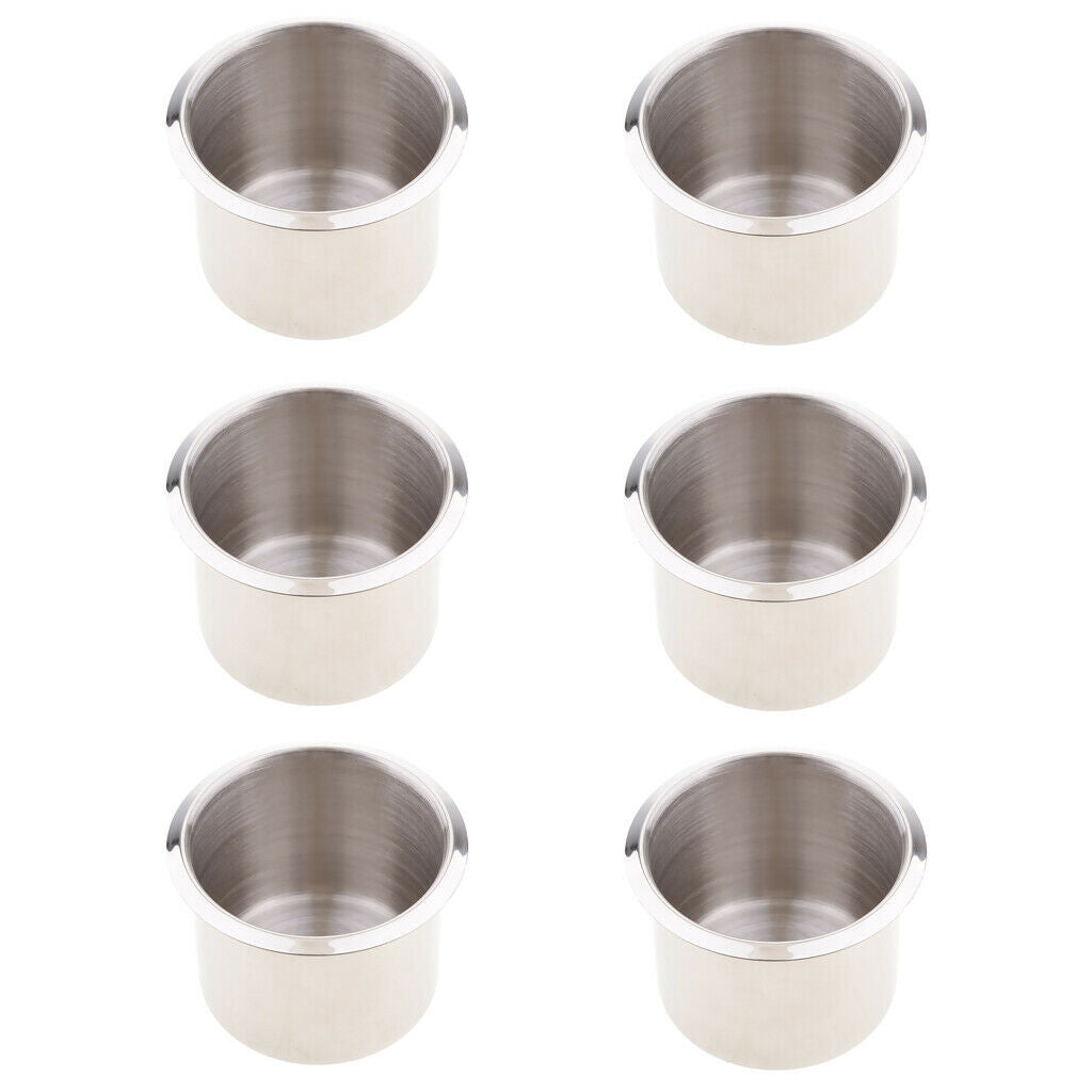 6pcs Stainless Steel Cup Holders for Boat Motorhomes Truck Sofa Camper 68mm