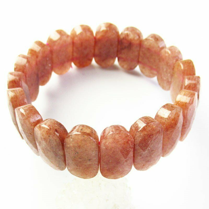 53g Faceted Natural Strawberry Quartz Oval Stretchy Bracelet 7.5 inch 46SL
