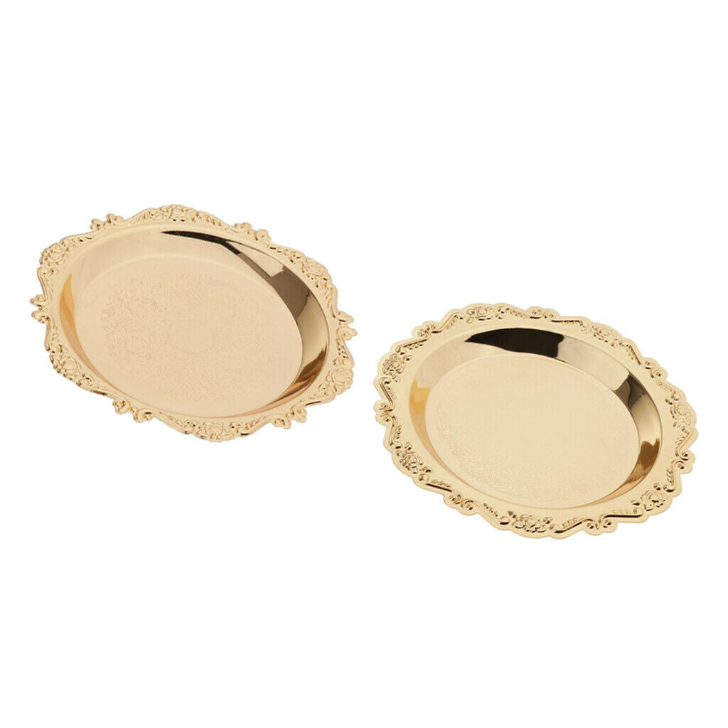 2pcs Golden Plates Fruits Holder Platter Curtley for Party Home Gathering