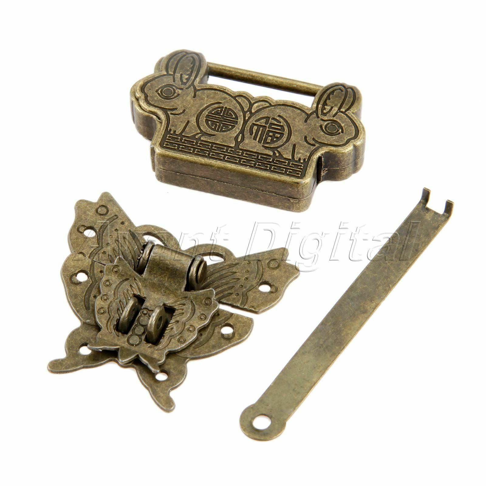 Classic Padlock Fortune Blessing Lock Key with Butterfly Jewelry Box Latch Clasp