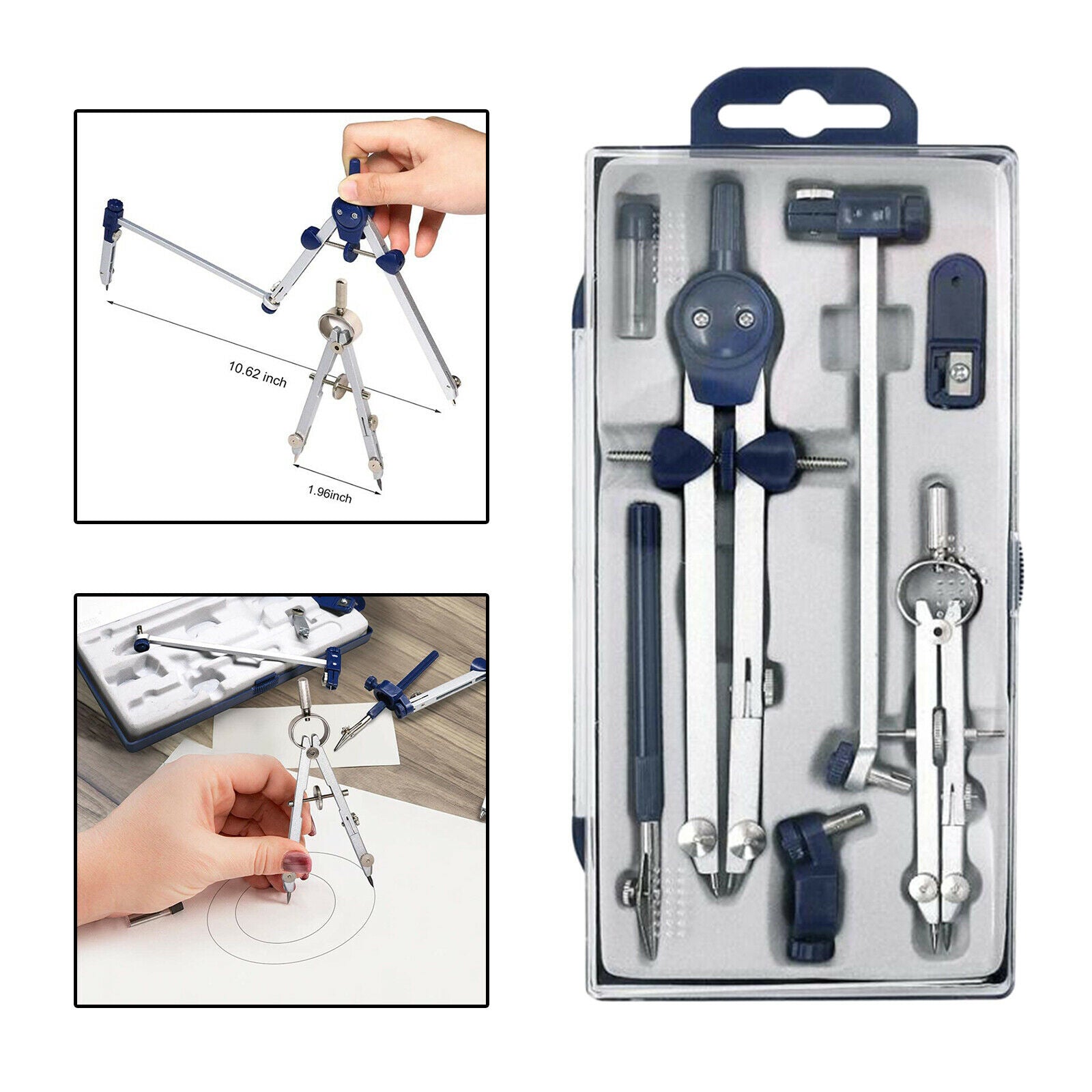 7Pack Adjustable Precision Drawing Compass with Storage Box Circle Drafting