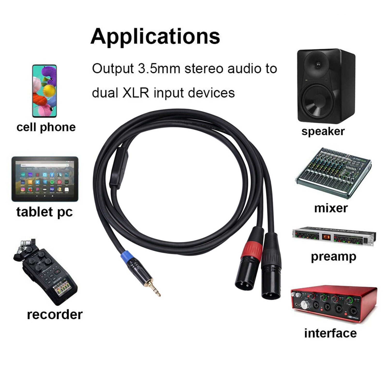 Stereo Audio Micophone Cable Mini   TRS Adapter for Mixer Notebook 1.8m