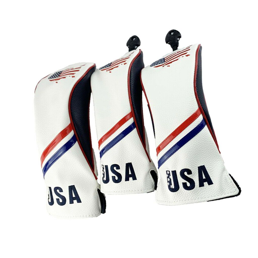 3pcs Universal Golf Club Headcover Woods PU Leather Driver Cover Protector
