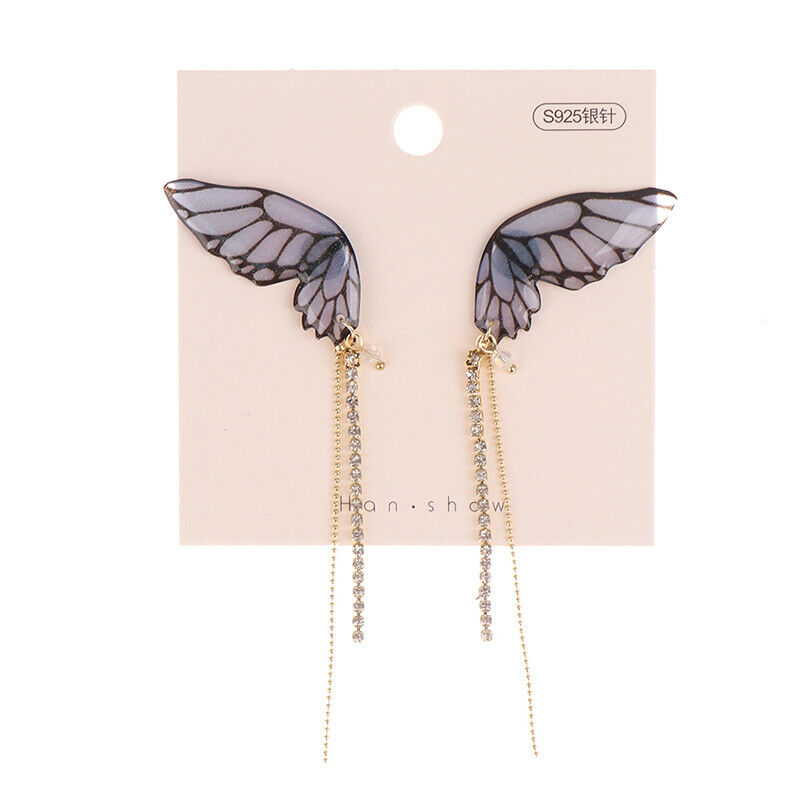 Butterfly Earrings For Women Rhinestone Long Tassel Simulation Wing Earrings Rf