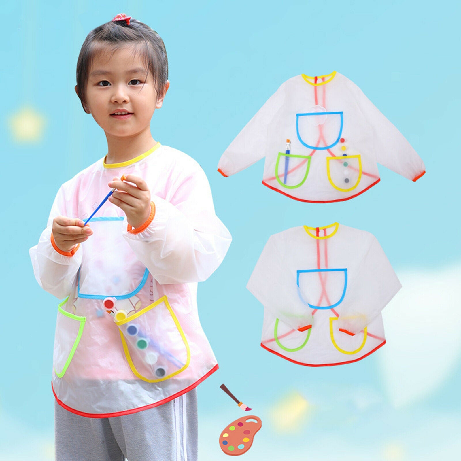 Children Kids Boys Girls Waterproof Art Smock Painting Apron Eating Bib