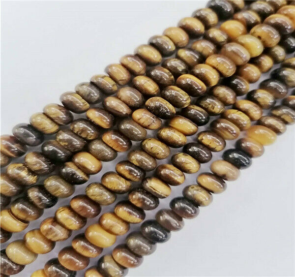 1 Strand 8x5mm Natural Tiger Eye Gem Rondelle Abacus Spacer Beads 15.5" HH9355