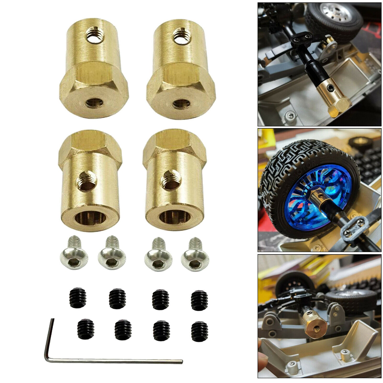 4PCS 5mm to 12mm Aluminum Brass Wheel Hub Extension Drive Adapter Combiner