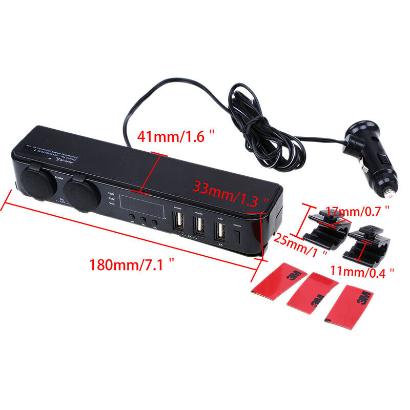 Car Cigarette Lighter Socket Splitter Multiple USB Charger Power Adapter Black