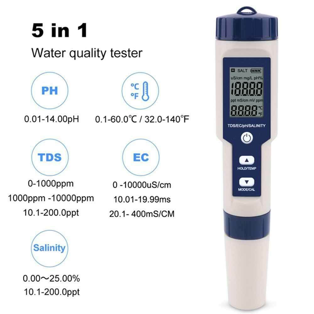EZ-9909 Digital Water Tester PH/TDS/EC/Salinity/Temperature Meter Pen LIN