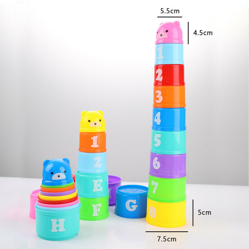 9PCS Educational Baby Toys Folding Stack Cup Tower Children Early Intelli.l8