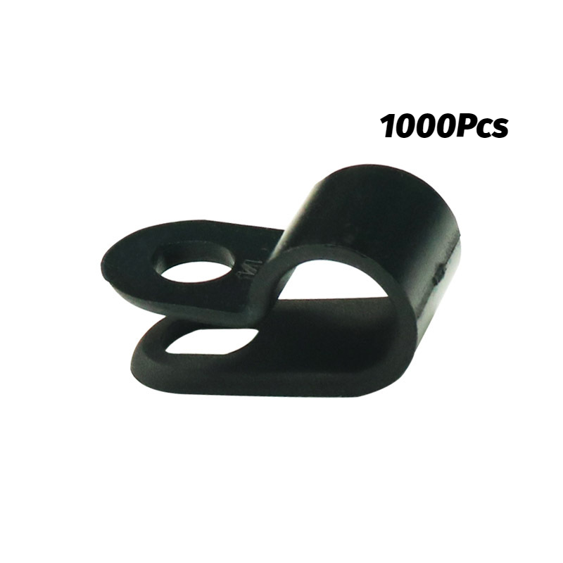1000 Pcs Pack Nylon Black Hose Wire Electrical 3/16" Inch R-Type Cable Clamps