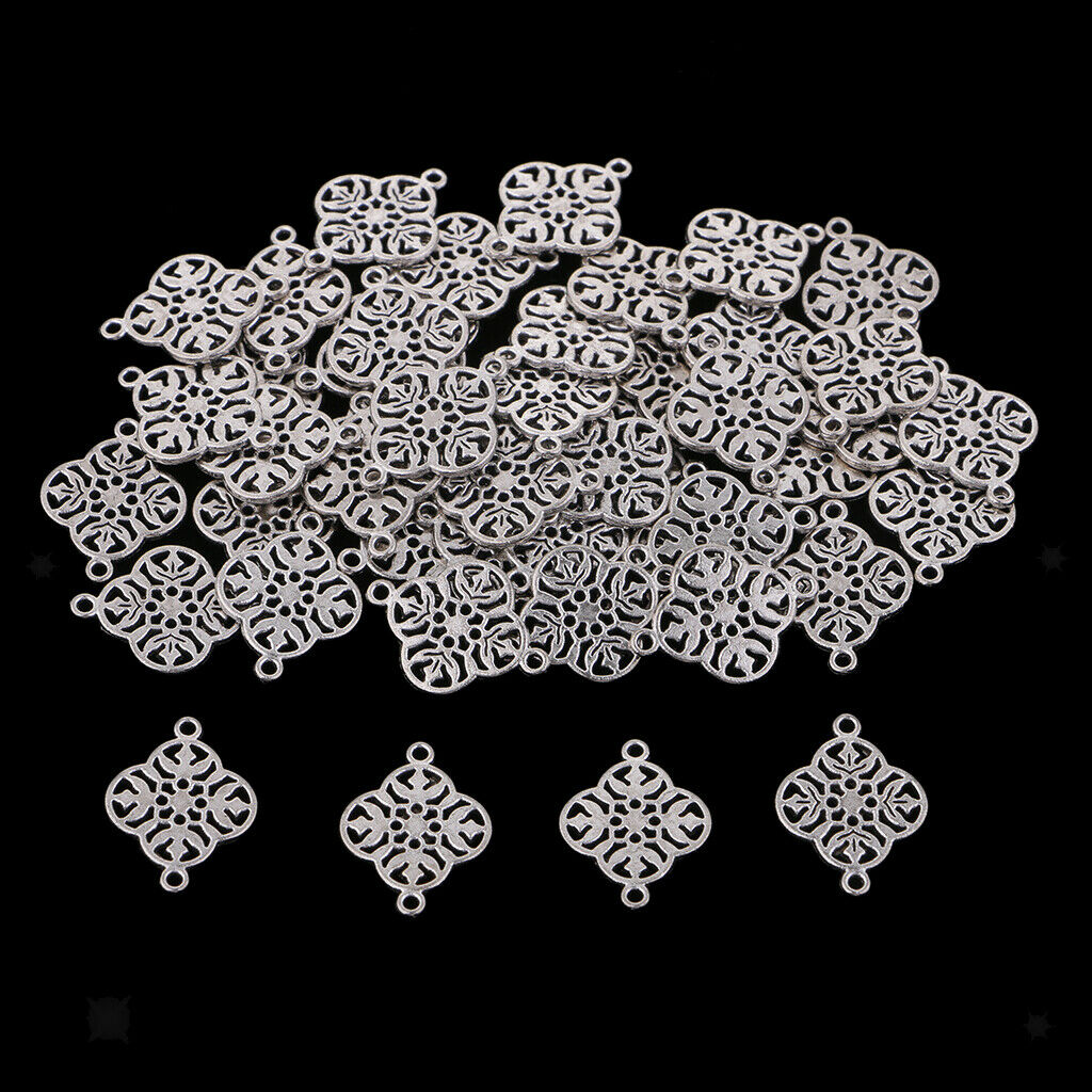 50 Pieces Alloy Filigree Flower Charm Pendants for Crafting for Bracelet