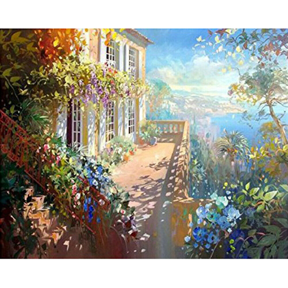 Flower House DIY Digital Oil Painting By Numbers Kits Modern Wall Art Decor @