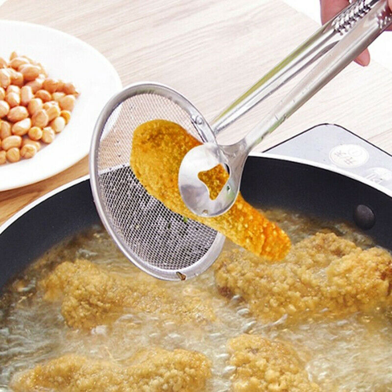Filter Spoon with Clip Stainless Steel Colander Oil-Frying Filter Fried .l8