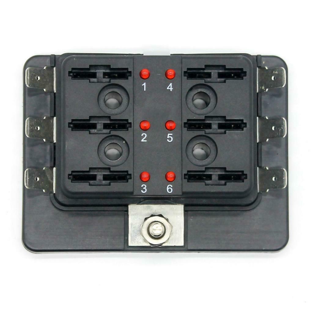6 Way Terminals Circuit Blade Fuse Box Holder Block for Boat Auto Car RV