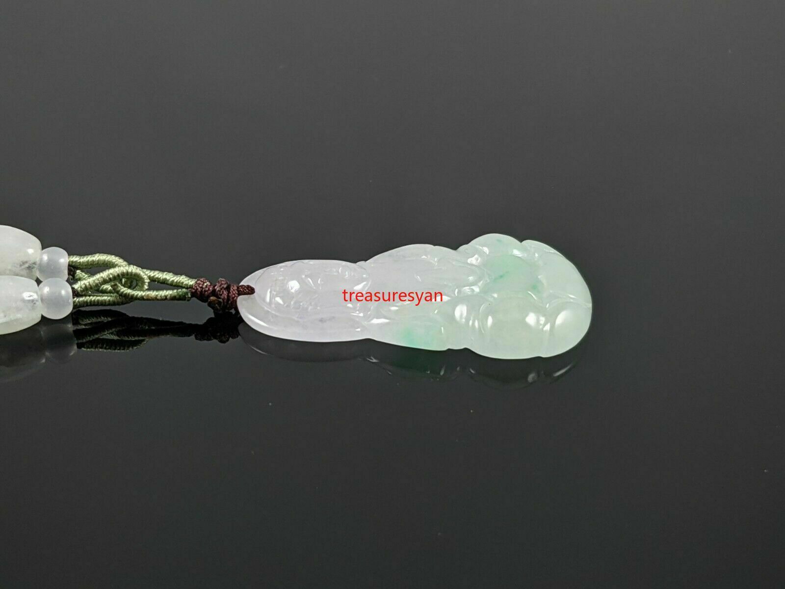 Natural Burmese Green Jadeite Jade Guan Yin Pendant with Woven Necklace