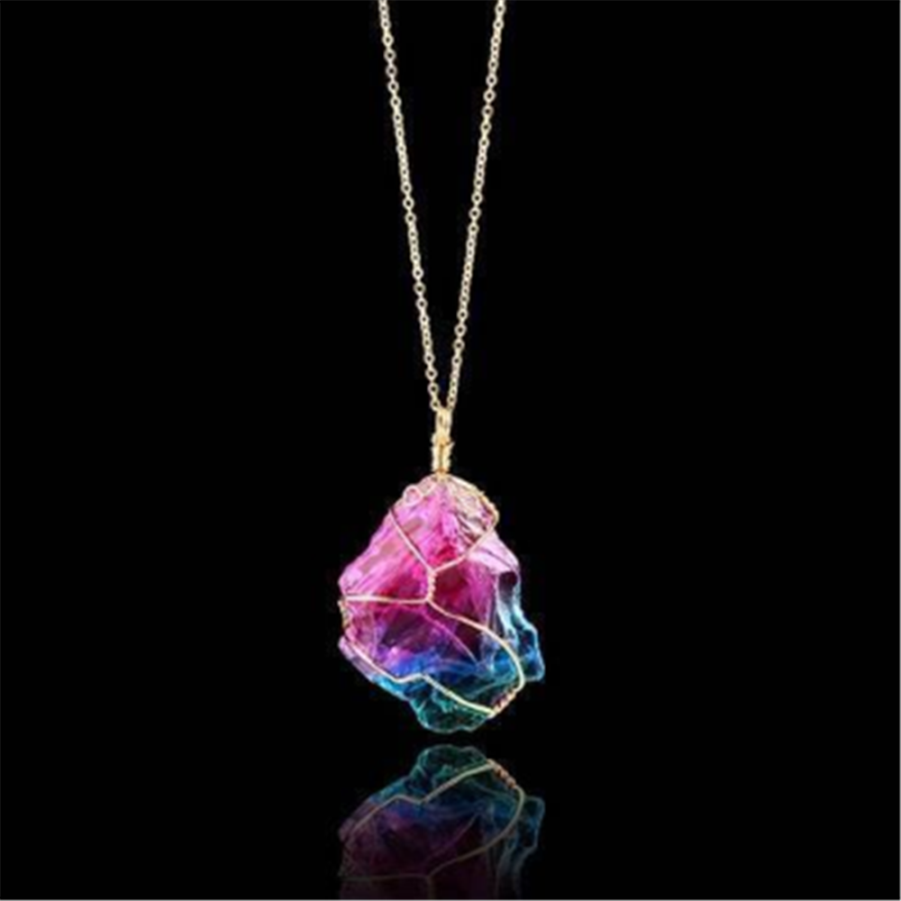 Rainbow Stone Natural Crystal Chakra Rock Chain Quartz Pendant Necklace Jewelry^