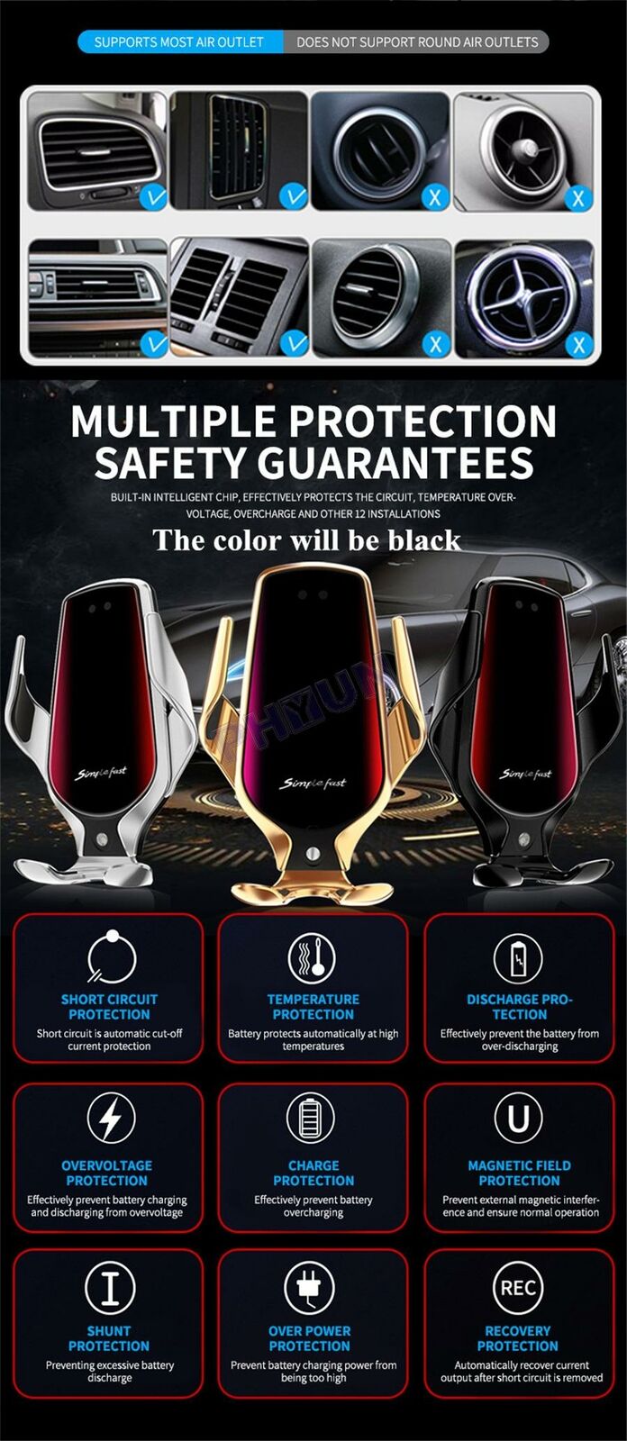 10W Car Wireless Charger Phone Holder Automatic Clamping Infrared Induction