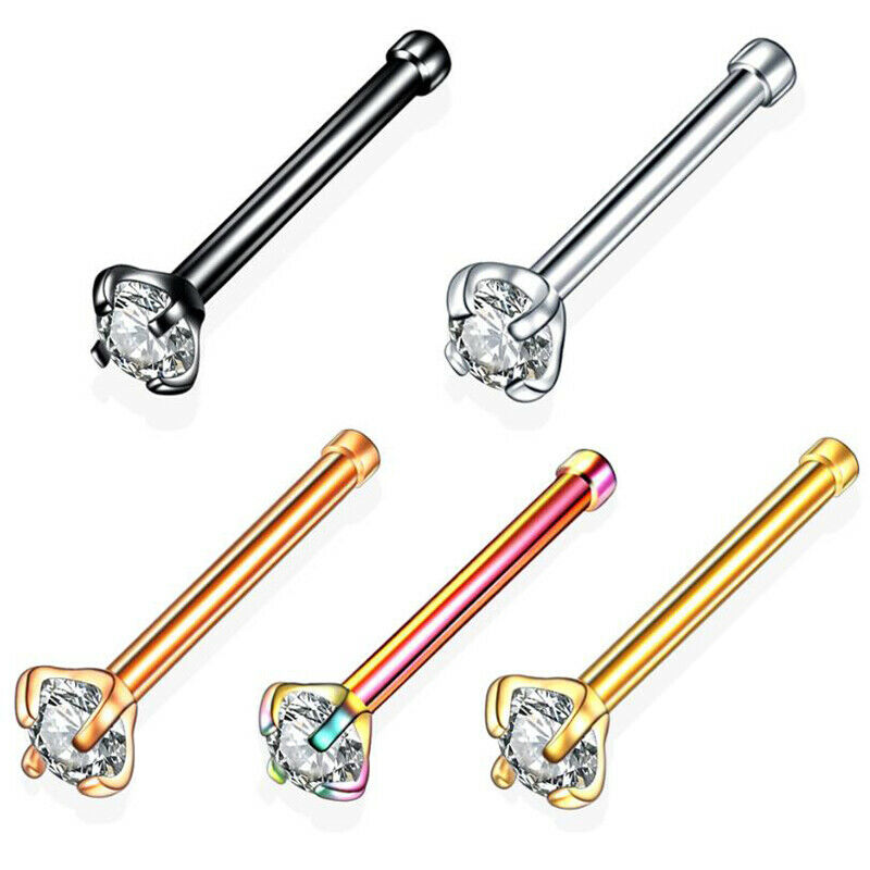 5Pcs 20G Colorful Crystal Straight Nose Rings Bar Stud Body Piercing Jewe.l8
