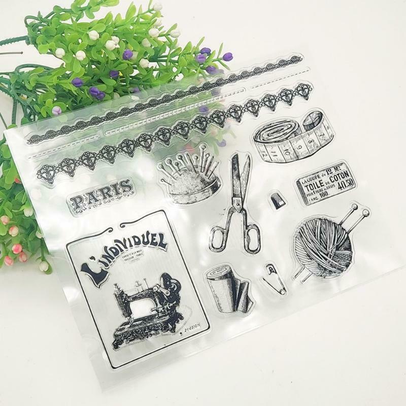 Sewing Scissors Silicone Clear Seal Stamp DIY Scrapbooking Embossing Photo Album