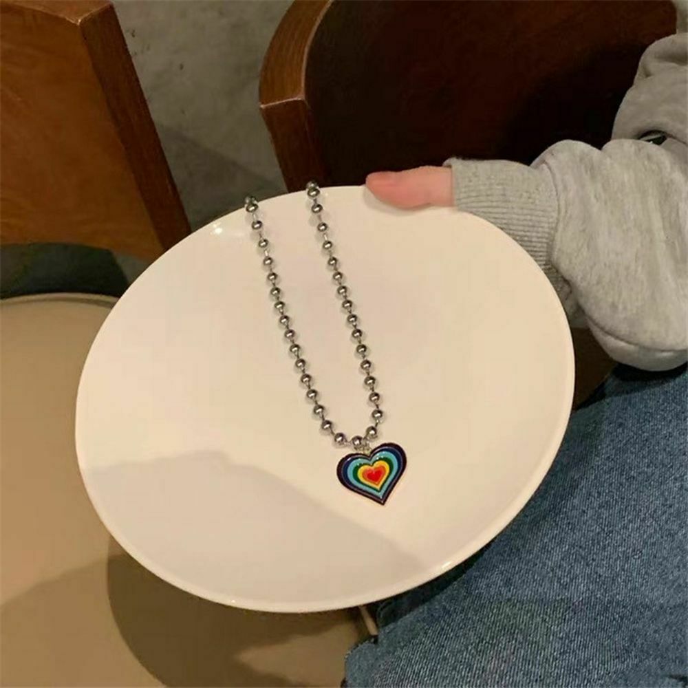 Pendant Clavicle Chain Hip Hop Chain Heart Shape Necklace Round Bead Necklace