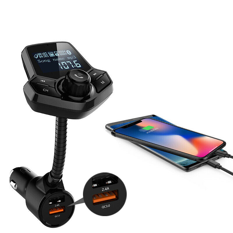 Bluetooth FM Transmitter LCD Display Car Charger Adapter Wireless QC3.0 &5V/2.4A