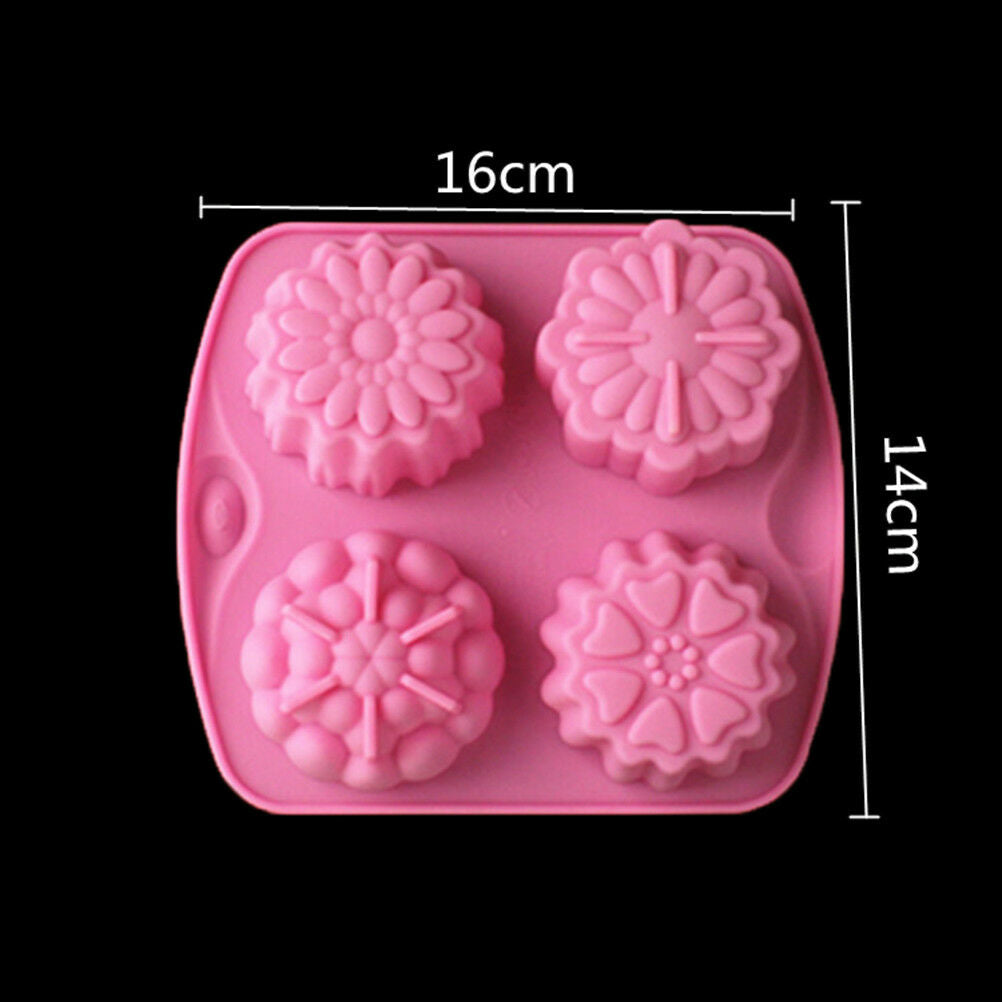 4 Cavity Flower Silicone Soap Mold Cake Decor Candy Chocolate Cookie Bakin.l8