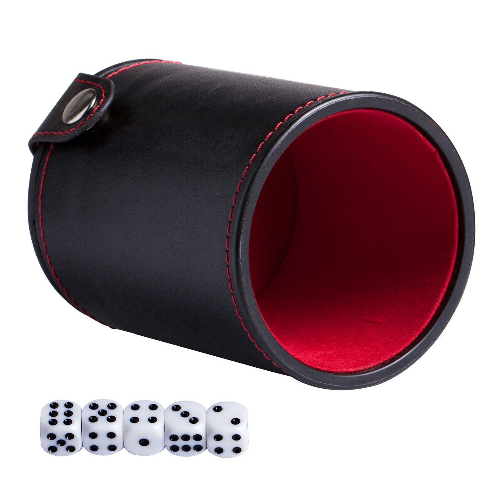 Double Layer Dice Cup with 5 Dice Red Flannel Lined Enternament Tool Party