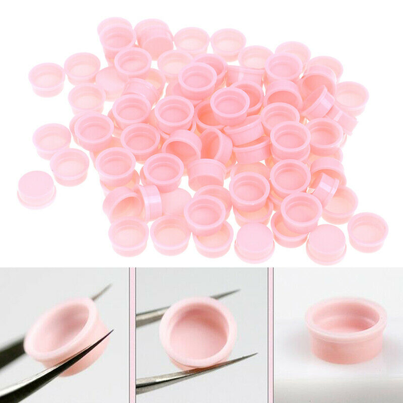 100Pcs Grafting Pink Glue Cup Eyelash Extension Gel Remover Tattoo Containers_DD