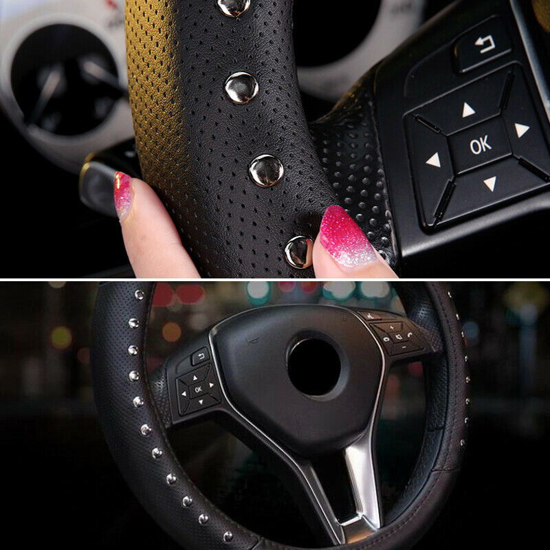 38cm Skidproof PU Leather Black Car Steering Wheel Cover Universal 15inch Solid