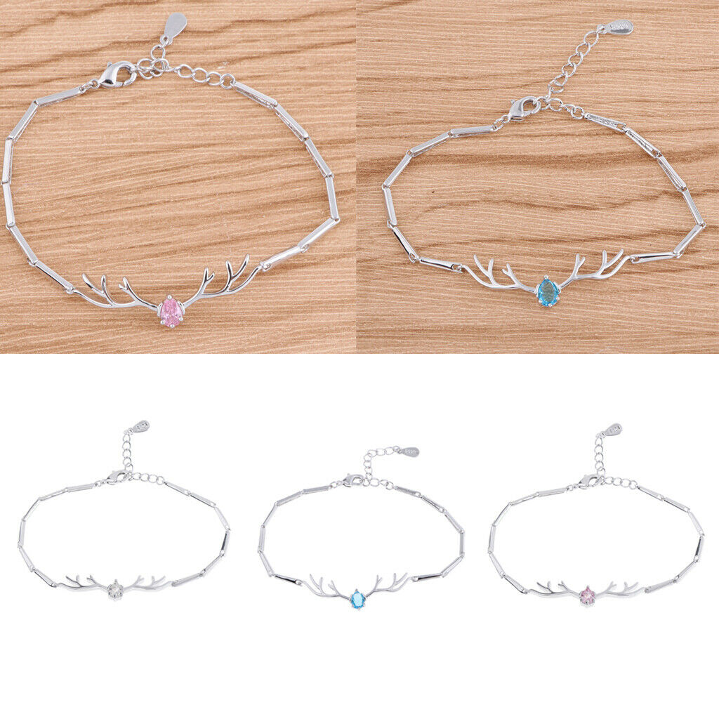 Women Copper Crystal Bracelet Antler Shaped Bracelet Fashion Jewelry Blue