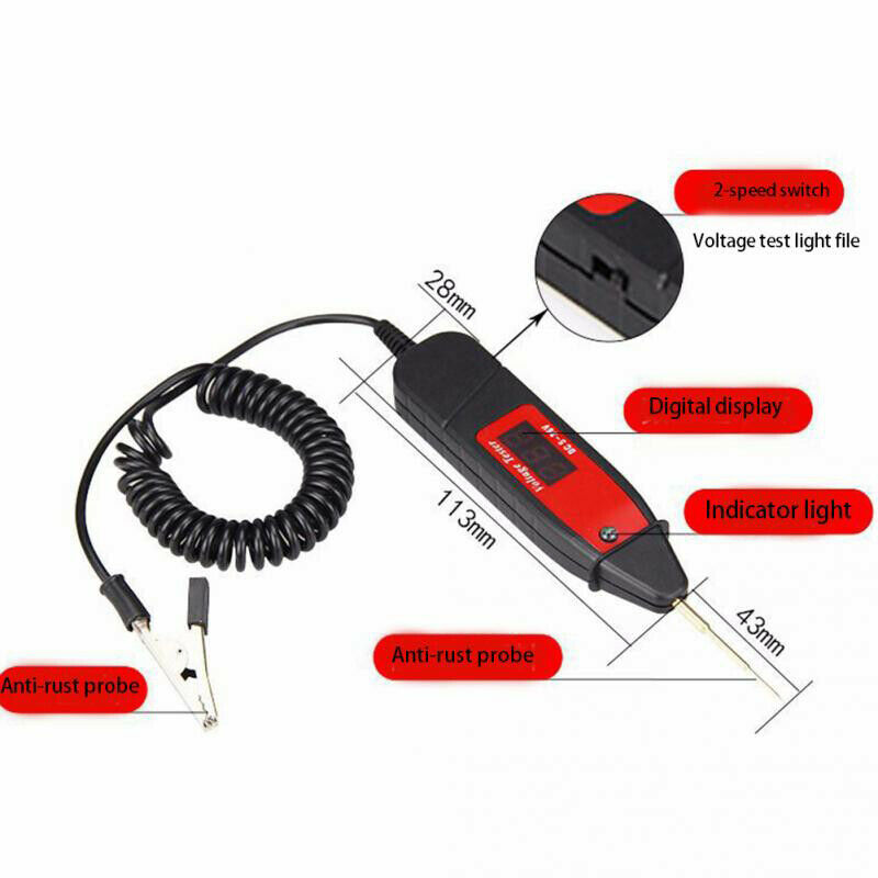Car Voltage Detector Test Pen 1.65m Extended Spring Line w/ ON OFF Switch5-36V