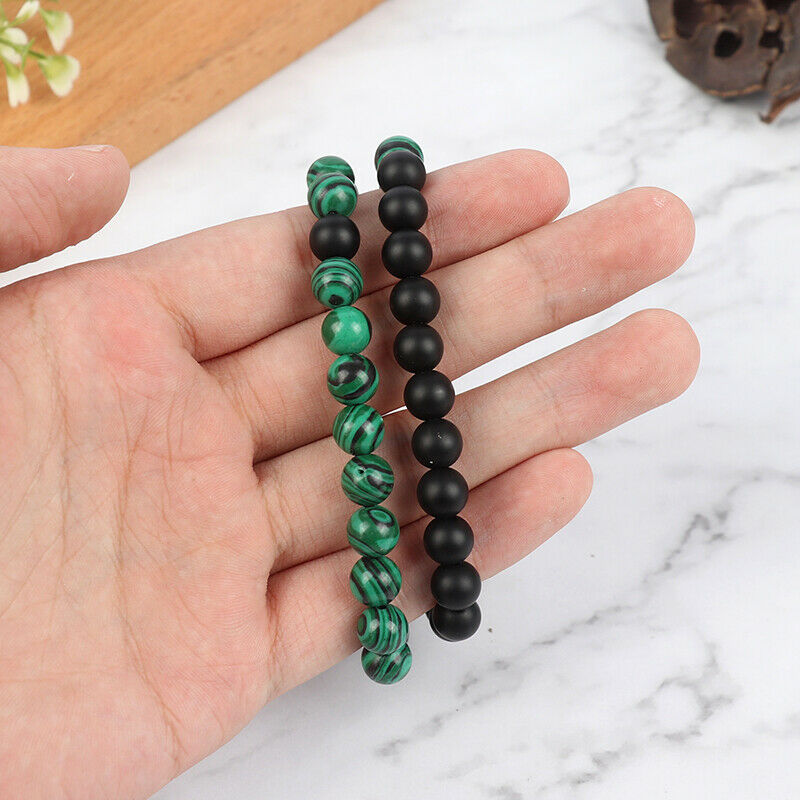 2Pcs/pair 8mm Green Malachite Stone Beads Bracelets Couple Charm Brace JYDFAU