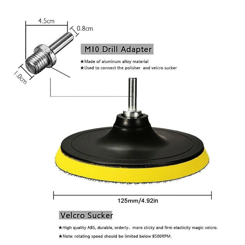 12X 5 Inch Buffing Waxing Polishing Sponge Pads Drill Adapter Kit for Car PoliM8