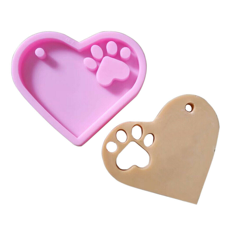 DIY Heart Paw Crystal Silicone Mold Keychain Pendant Jewelry Epoxy Casting Craft
