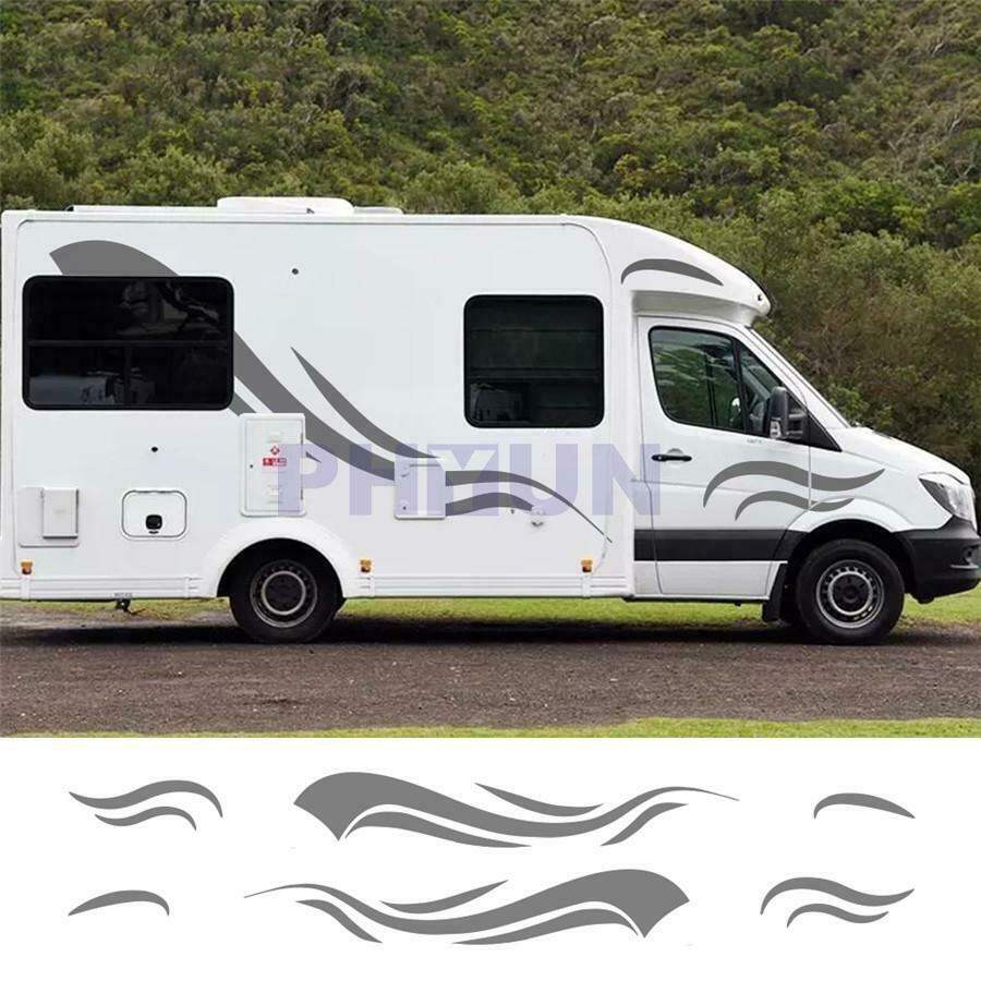 2 Sets Car RV Carvan Camper Van Body Side Stripes Graphics Vinyl  Decals Black