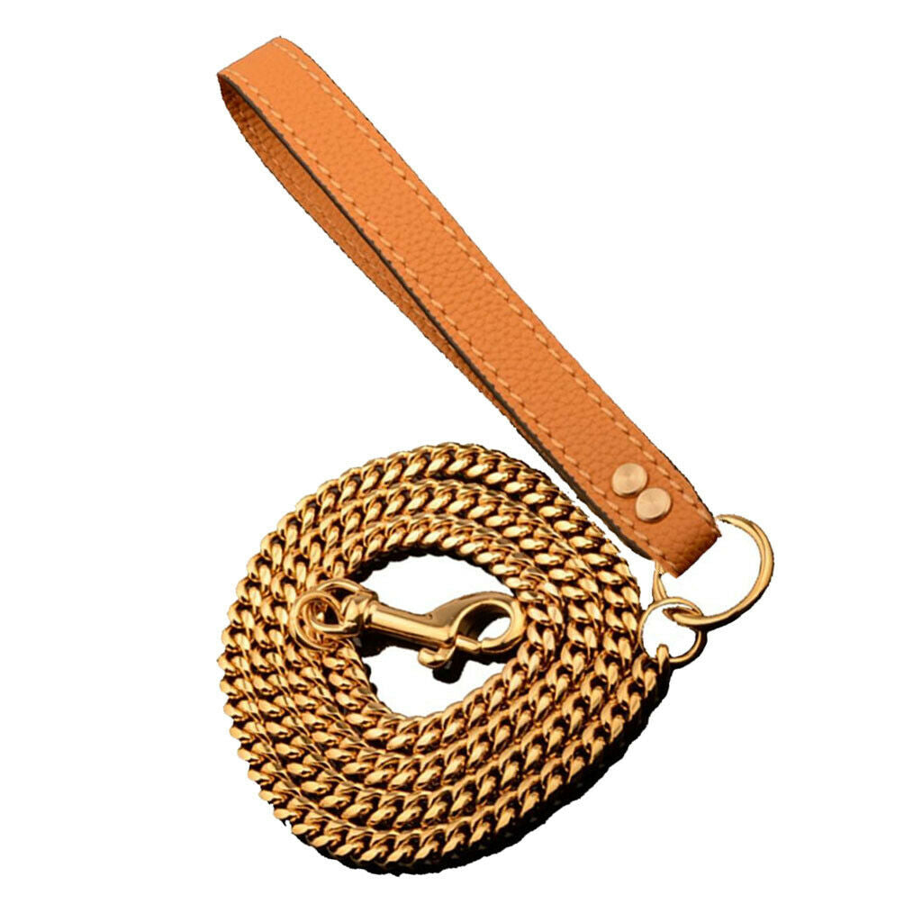 Dog Chain Leash with Leather Handle Dog Walking Leash For Medium Large Dogs