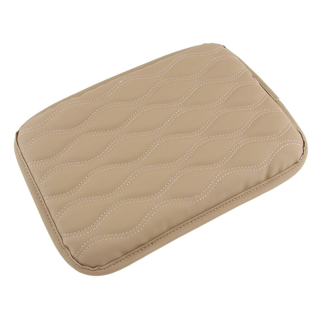 2x Car Armrest PU Leather Pad Cover Center Console Cushion Pad Brown+Beige