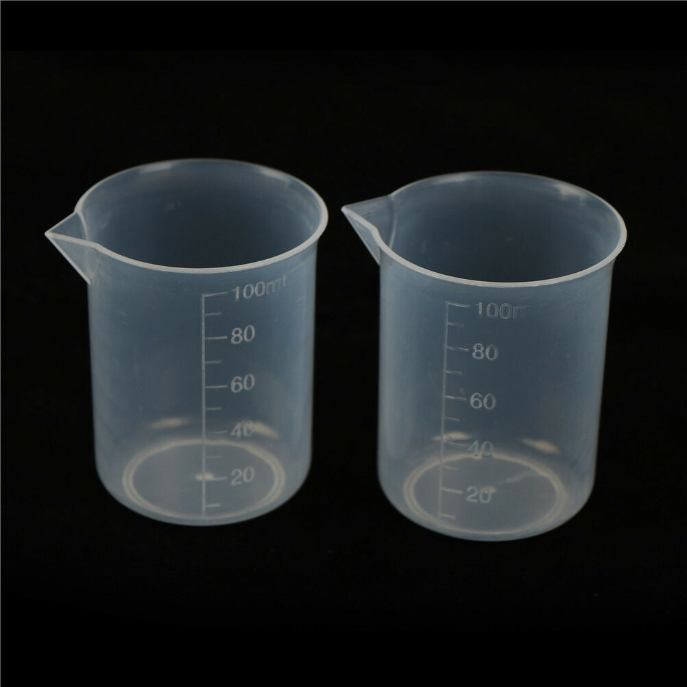 2pcs 100mL Clear Plastic Graduated Measuring Cup Jug Beaker Lab To.l8