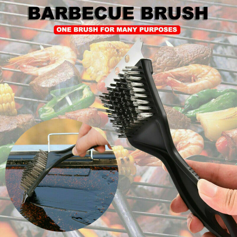 Barbeque BBQ Grill Brush Brass Bristles & Scraper Tool Long Handle Cooking Newly