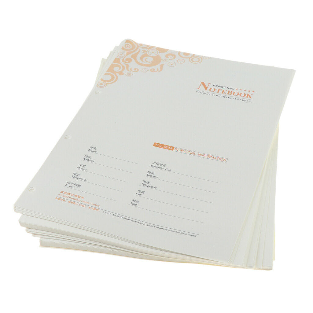80 Sheets A4 Size Unlined Refill Lined Paper Inserts Loose Leaf Refiller Inserts