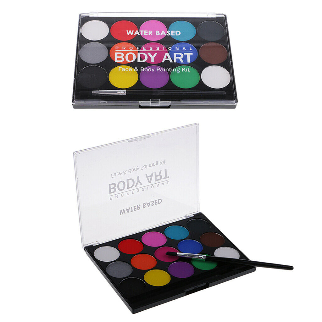 2Pcs Face Painting Kit Face & Body Paint 15 Colors Faces Palette Paint Brush