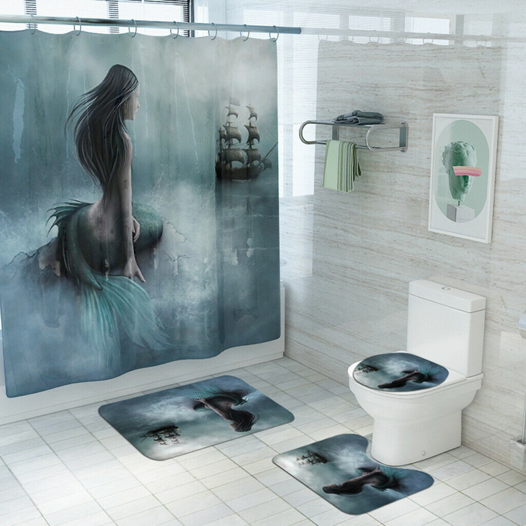 Digital Printed Mermaid Shower Curtains Mildew-resistance Bath Curtain A