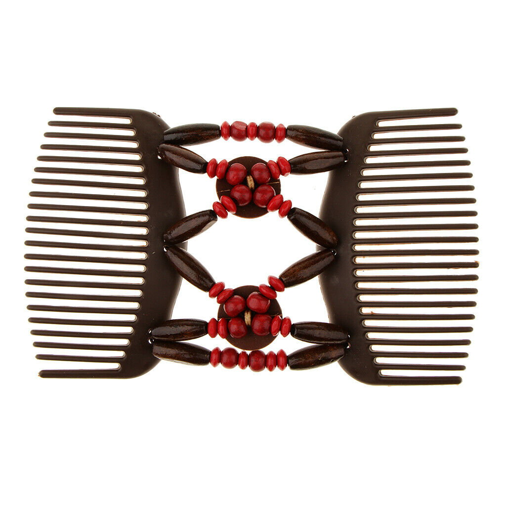 5Pack Magic Wood Beaded Combs Stylish Women Stretchy Double Hair Comb Clips Updo