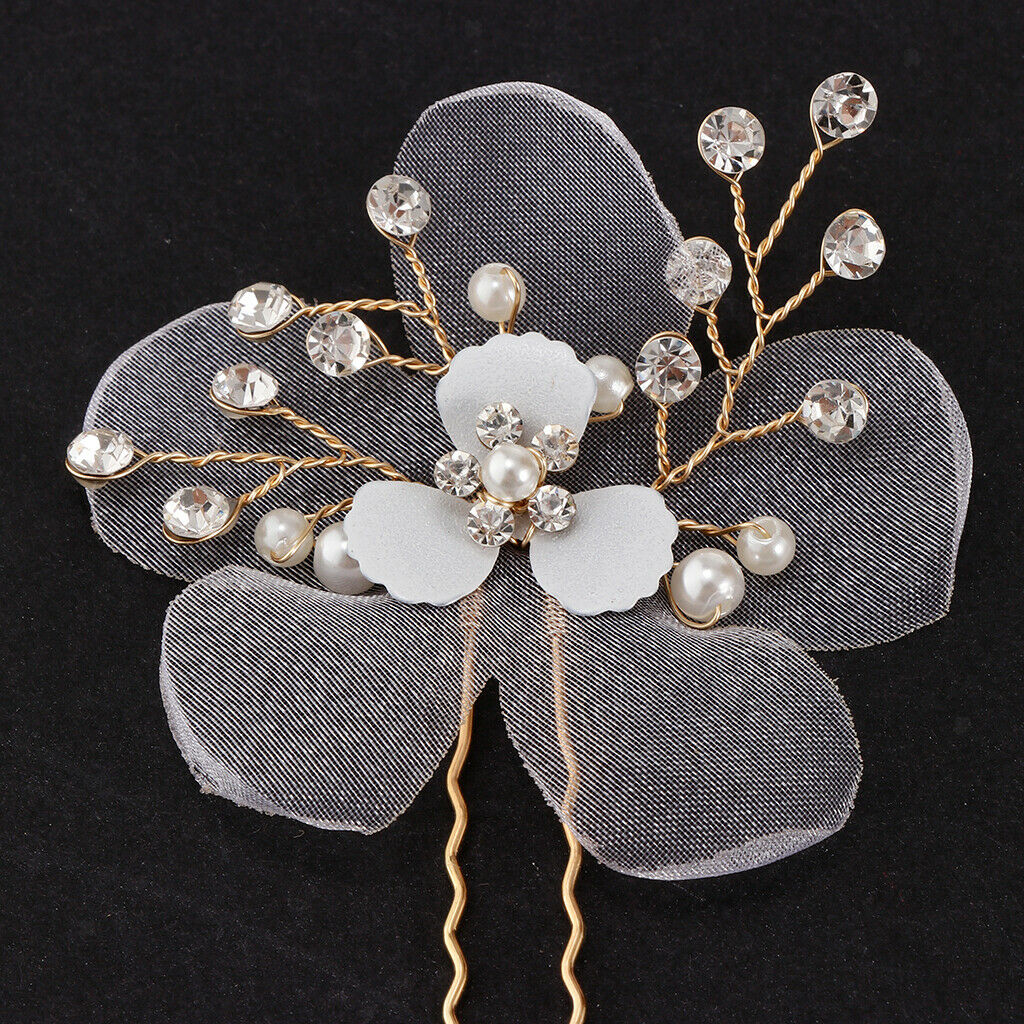 Elegant Pearls Rhinestone Flower Hair Pins Wedding Bridal Bridesmaid Jewelry