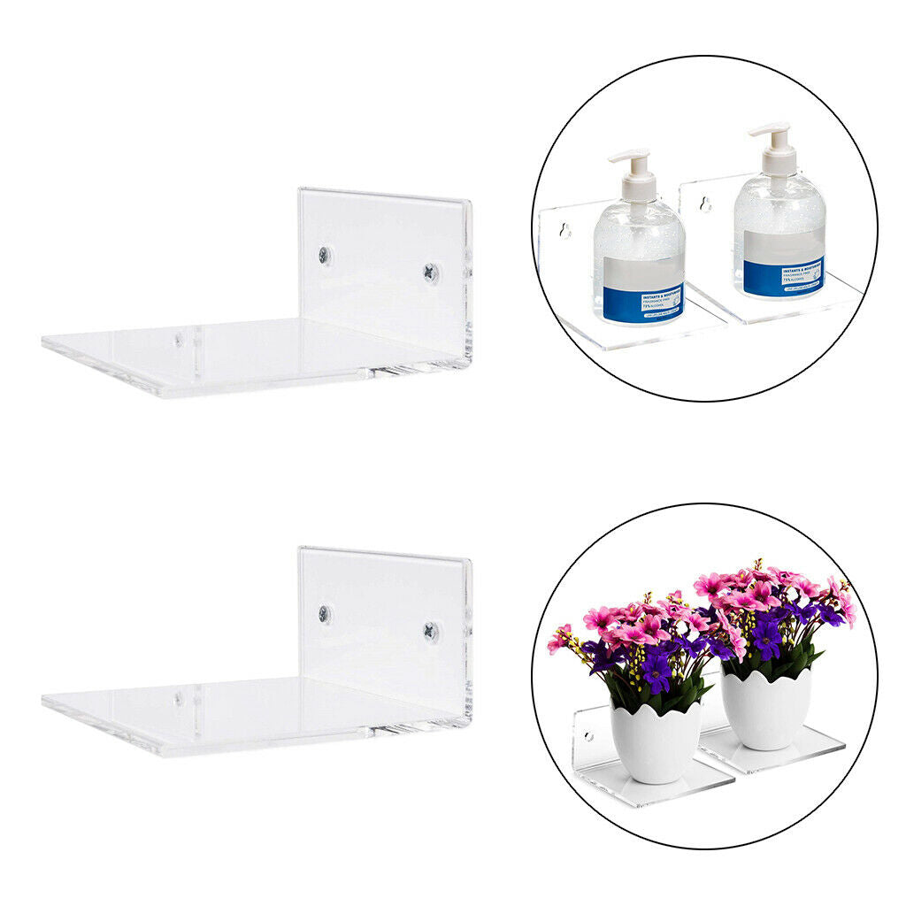2x Kitchen Small 10cm Clear Floating Wall Shelf Ledge Organizer Space Saver