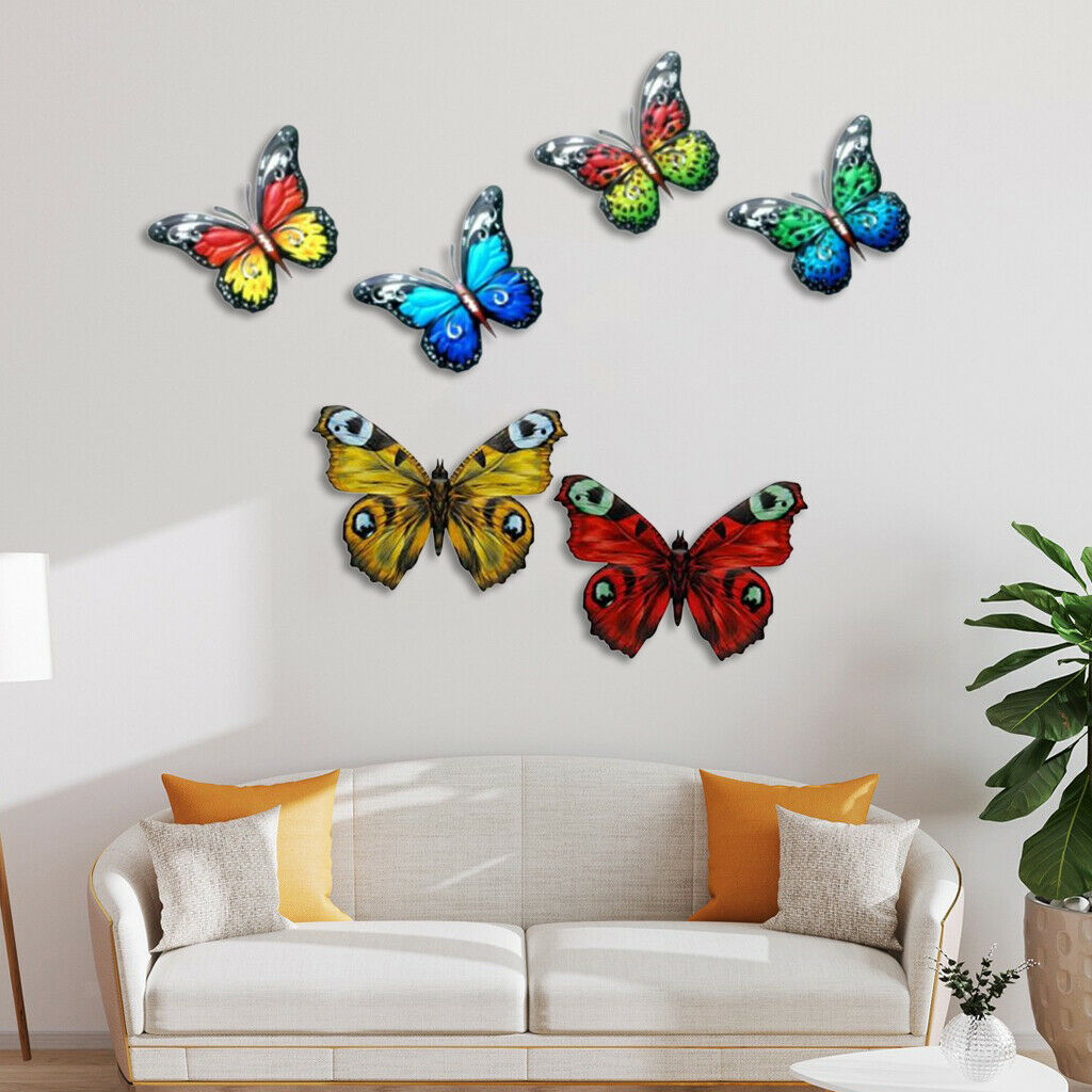 6x Metal Butterfly Wall Art Decor Hang for Indoor Outdoor Home Garden Yard
