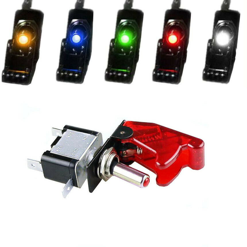 On/Off Toggle Switch LED Light 12V/20A with Missile Cover for Car Boat Truck